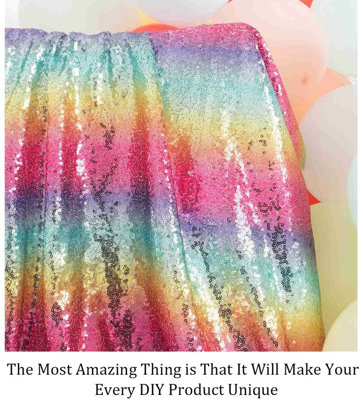 Pardecor Sequin Fabric by The Yard Glitter Fabric 1 Yard Little Mermaid Fabric Mesh Fabric Sequence Fabric Linen Material Fabric for Sewing Sparkle Cloth Fabric (1 Yard, Rainbow)
