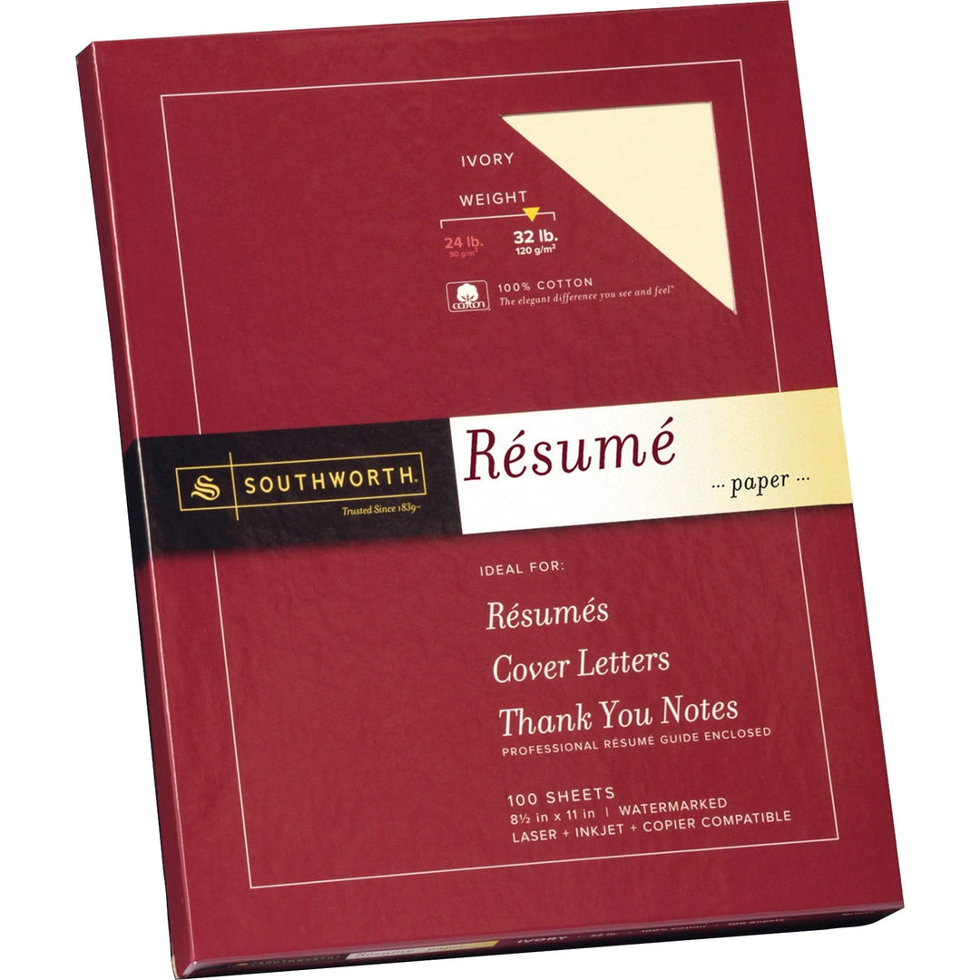100% Cotton Resume Paper, ivory, 8 1/2 in x 11 in (SOURD18ICF)