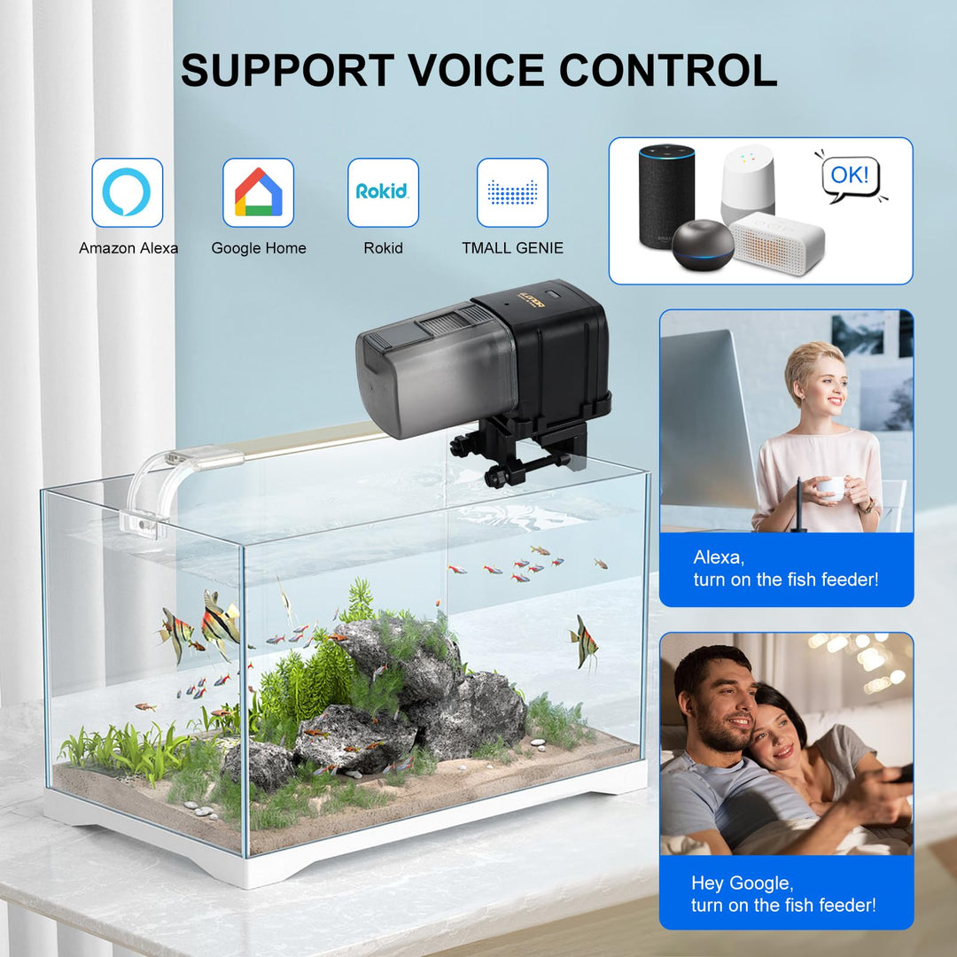 [Upgrade] WiFi Control Automatic Fish Feeder with APP Lychee Aquarium Automatic Fish Feeder, WiFi Control Auto Fish Food Dispenser for Home Office (Black)