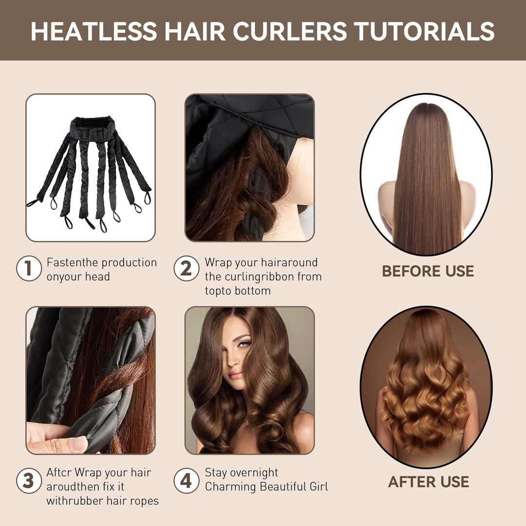 Heatless Hair Curler, 8 Removable Curling Claw Strips, Adjustable Headband, Soft Satin No Heat Curlers for Long Hair, Lazy Hair Curler, Heatless Curls for Women Curls Wave