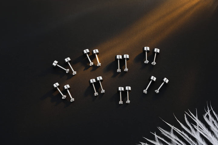 8 Pairs Tiny Flat Back Earrings for Women Men Surgical Stainless Steel Stud Earrings Set Cubic Zirconia Cartilage Earring Hypoallergenic (Silver, 2mm CZ)