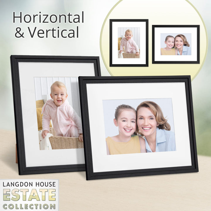 5x7 Black Picture Frame w/Removable Mat to 4x6, Modern Step-Down Molding, Tabletop Easel Included, Estate Collection