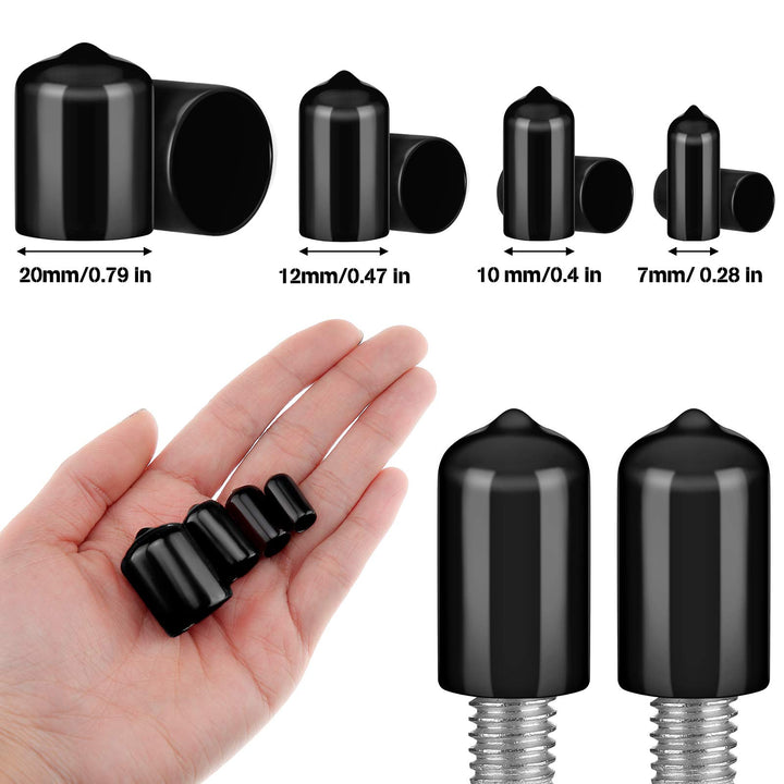 80 Pcs Round Rubber End Caps Flexible Vinyl End Caps Bolt Covers Screw Caps Thread Protector Safety Cover in 4 Sizes 1/4 to 3/4 Inch(Black)