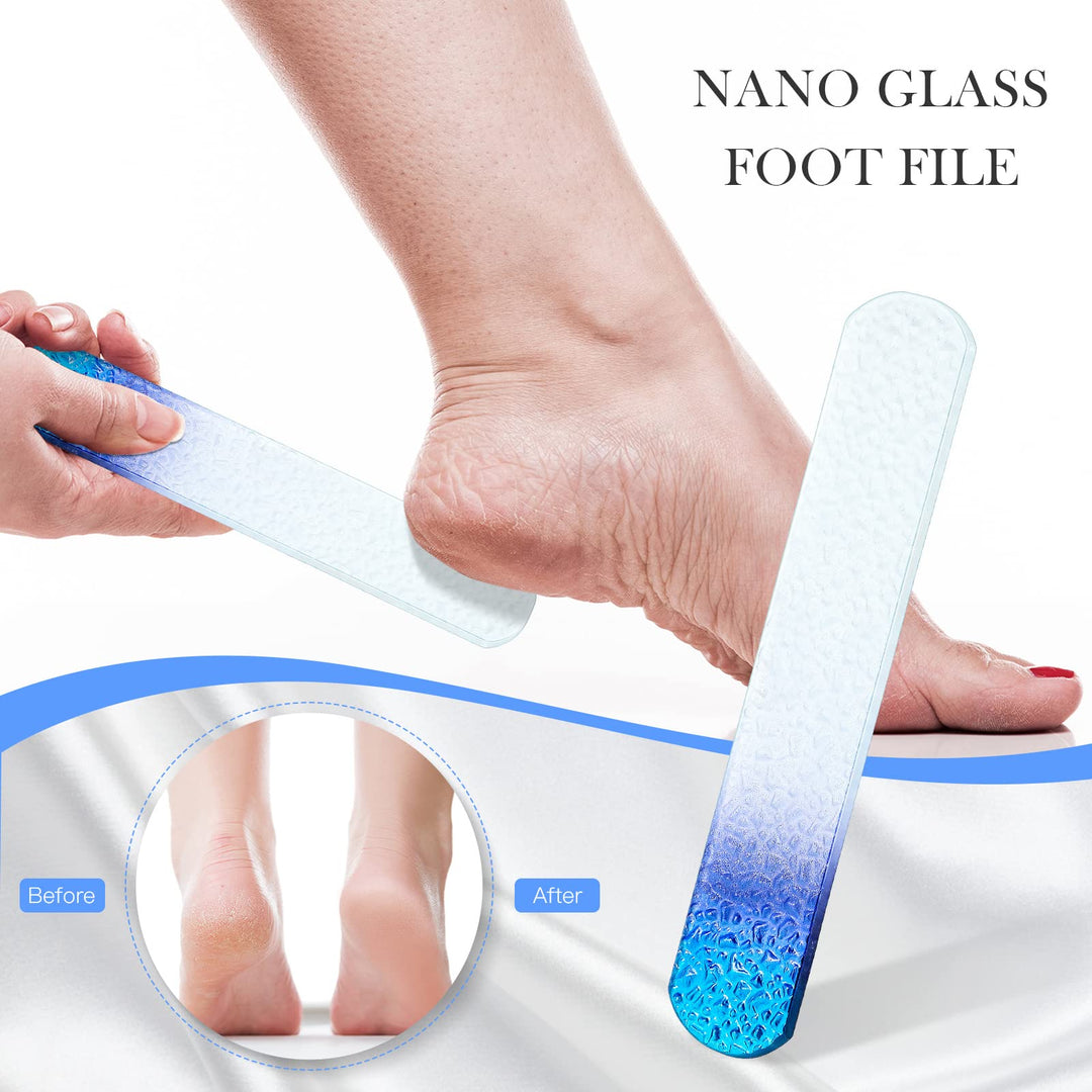 5 Pcs Glass Nail File Set Callus Remover Foot Rasp Manicure Tool Include 2 Crystal Glass Nail File 1 Cuticle Pusher 1 Glass Foot File 1 Nano Nail Shiner Nails Buffer Polisher