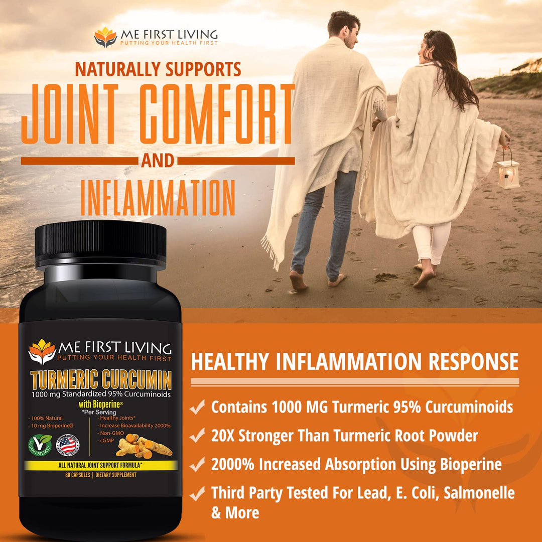 Turmeric Curcumin 1000 mg 95% Curcuminoids, Bioperine 10 mg, 19x More Potent Than Others, Increased Absorption, Non-GMO, Organic Turmeric, Vegan, Gluten Free, 60 Capsules