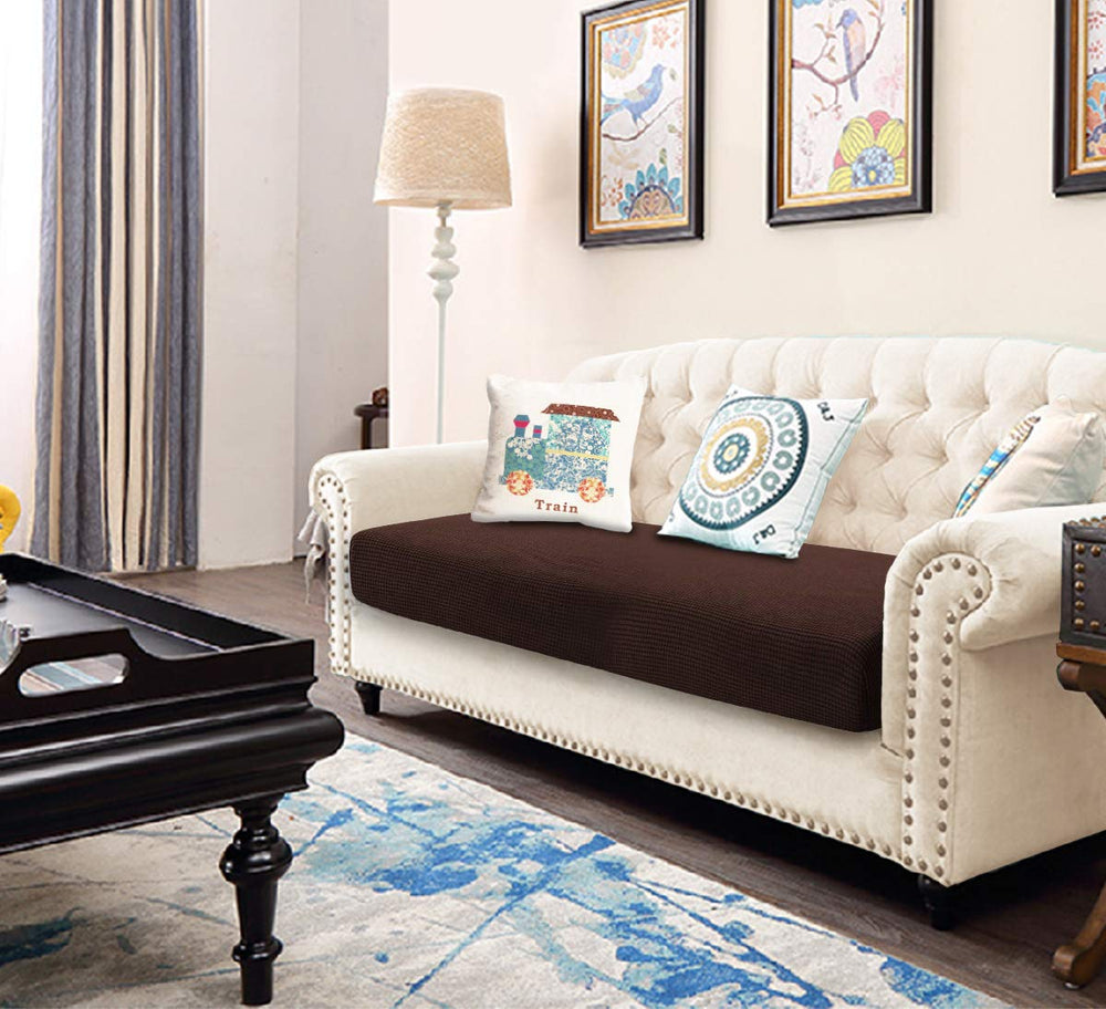 High Stretch Sofa Cushion Cover Couch Cushion Slipcover, 1-Piece Jacquard Sofa Cushion Slipcover for Sofa, Durable Furniture Cover Couch Seat Cover for 3 Cushion Couch (Large, Chocolate)