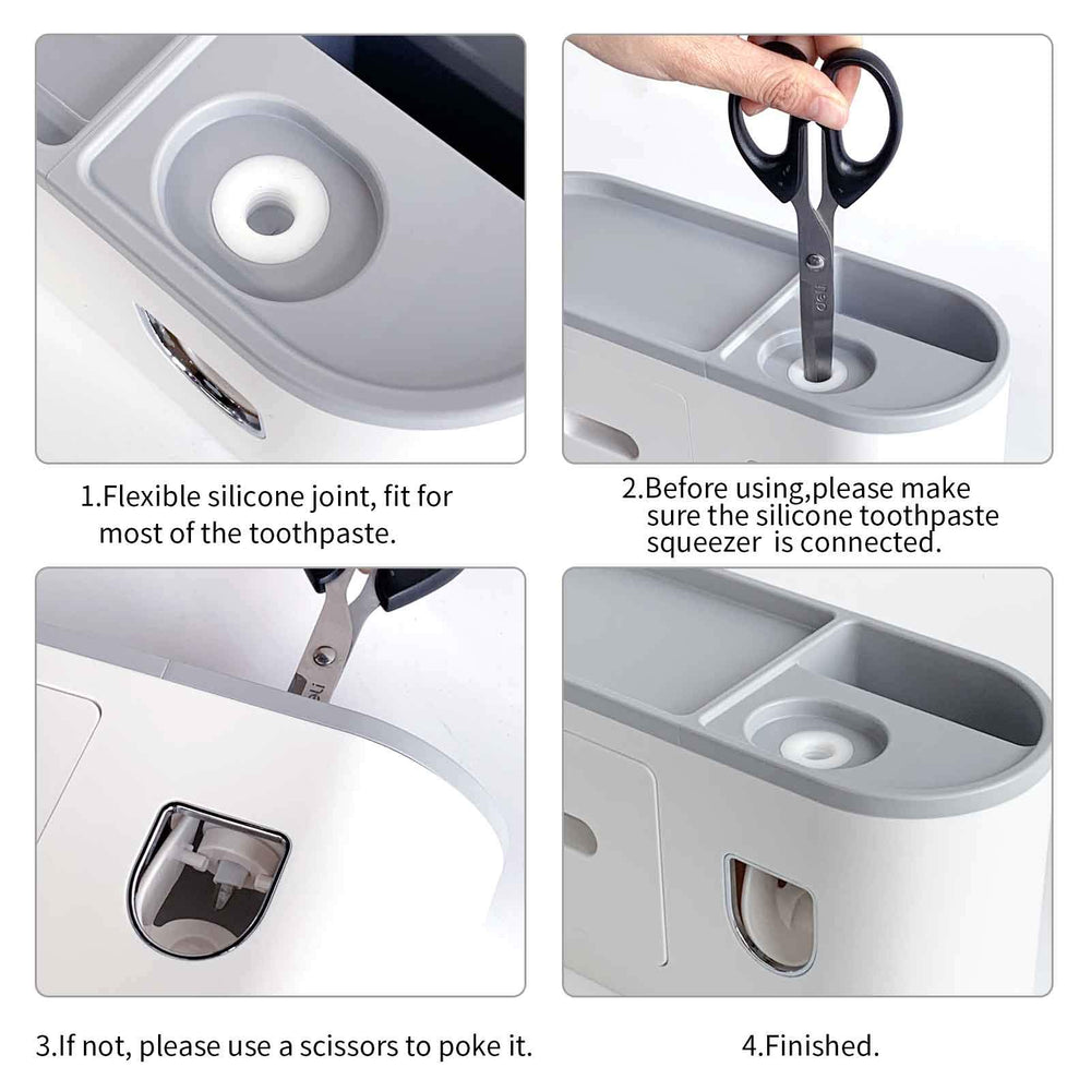 Toothbrush Holder Wall Mounted,Automatic Toothpaste Dispenser Kit with 4 Toothbrush Slots and Drawer Magnetic,Space-Saving Toothbrush Storage, Bathroom Organizer (2 Cups)