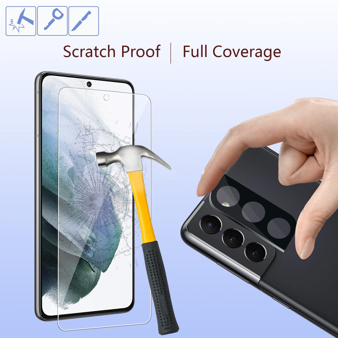 [2+2 PACK] Glass Screen Protector and Camera Lens Protector for Samsung Galaxy S21 FE 5G(2022)(NOT for S21) with Easy Installation Tray Tempered Glass, 0.33mm, Anti Scratch, Bubble Free