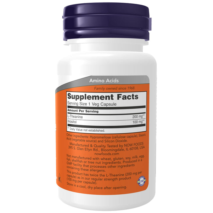 NOW Foods Supplements, L-Theanine 200 mg with Inositol,