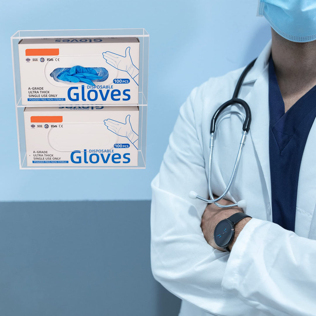 Glove Box Holder Dispenser Wall Mount, Clear Acrylic Double Gloves Rack for Medical, Latex, Rubber, Nitrile, Exam, Disposable Glove Boxes, Plastic Bags Holder Tissues Box Cover