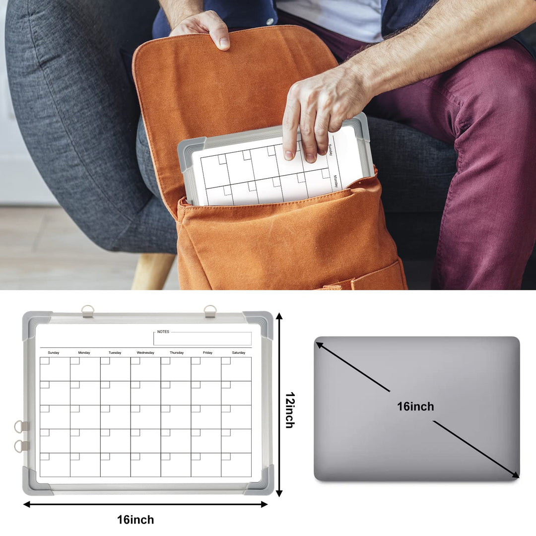 Monthly Calendar Dry Erase Whiteboard for Wall, 16 x 12 Magnetic WhiteBoard, Portable Hanging Double-Sided White Board for Office Drawing Kitchen Planning Memo, School Home Memo to Do List