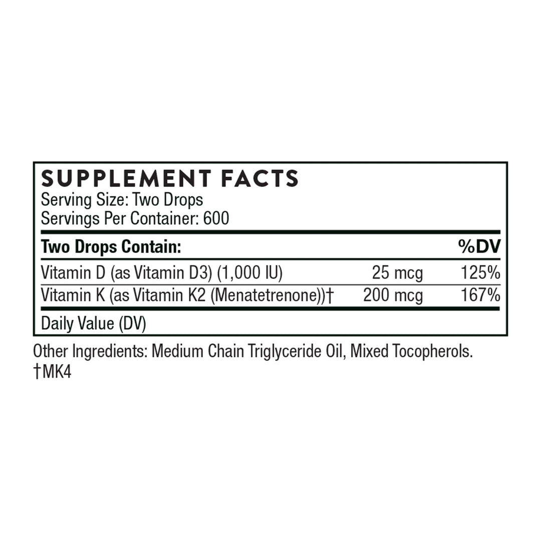 Vitamin D + K2 Liquid with a metered Dispenser - Vitamins D3 and K2 to Support Healthy Bones and Muscles* - 1 Fl Oz (30 ml) - 600 Servings