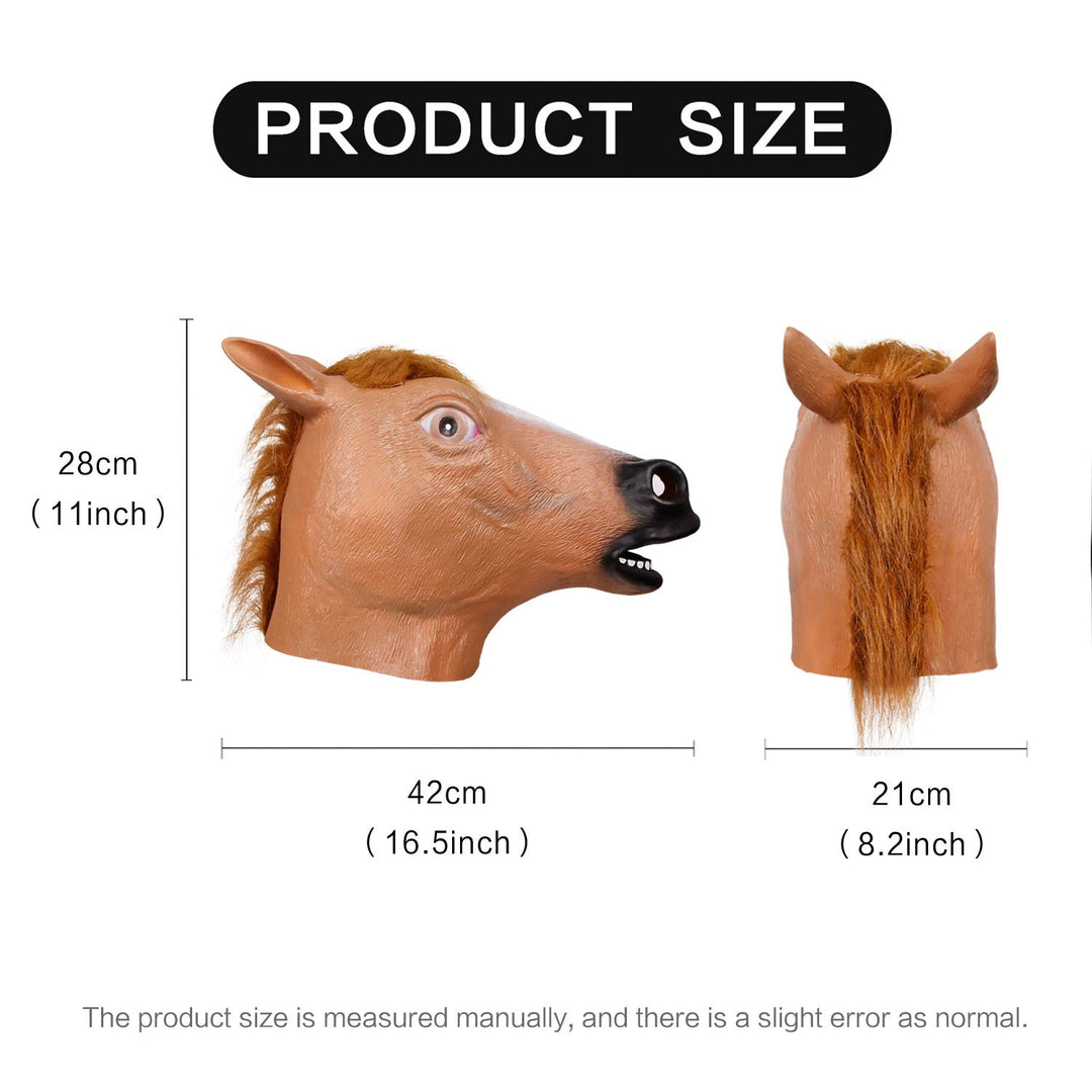 Horse Head Mask for Adult, Brown Horse Head Latex Animal Mask, Novelty Halloween Costume for Masquerade Party