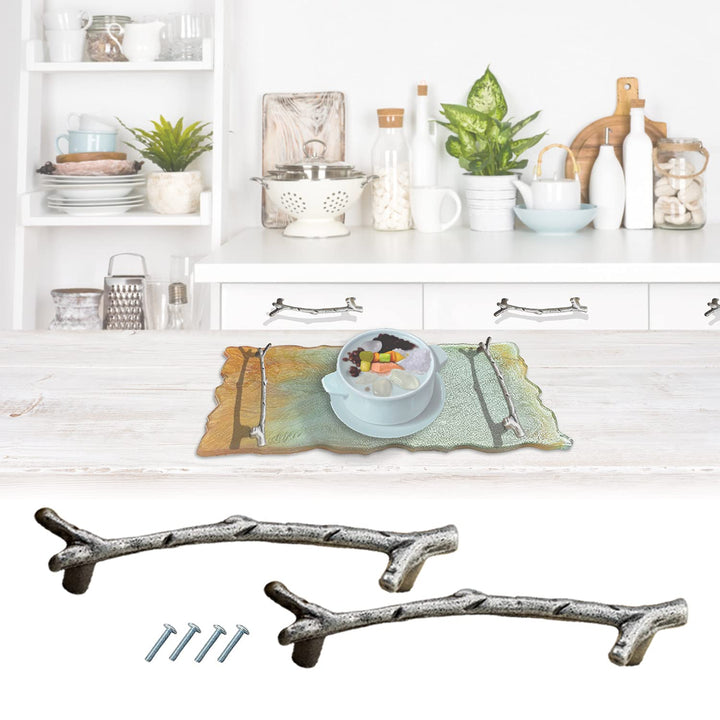 6pcs Tray Handles for Resin Mold Tray Accessories,2-Hole Metal Handles for Silicone Epoxy Casting, Branches Handles with Screw for Faux Agate,Serving Board,Wine Cabinet,Locker