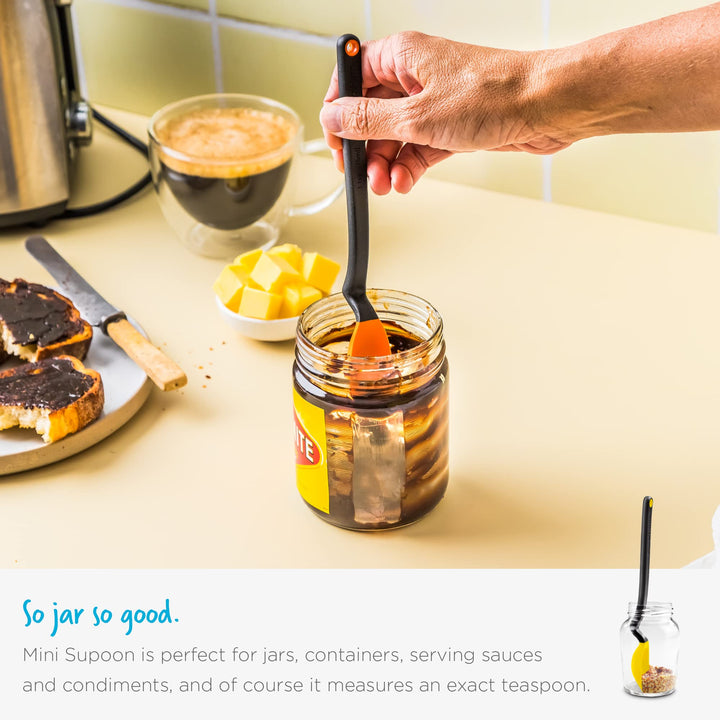 Dreamfarm Mini Supoon | Non-Stick Silicone Sit Up Scraping & Cooking Spoon with Measuring Lines | Red