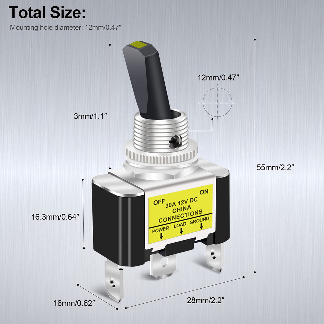 /3Pcs Rocker Lighted Toggle Switch 30A 12V DC SPST ON/Off 3Pin Car Automotive Boat with Yellow LED Illuminated Light