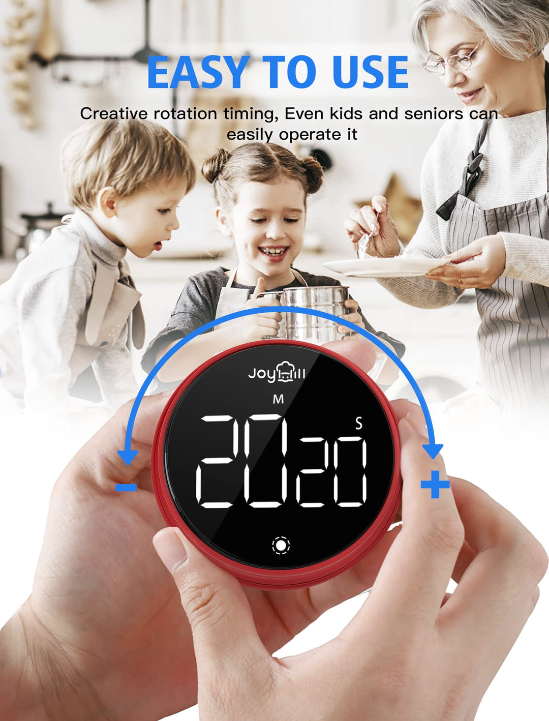 Digital Kitchen Timer, Large LED Display with Magnetic Countdown 3 Volume Levels, Ideal for Cooking Classroom Studying Fitness, Timer for Kids and Seniors Red