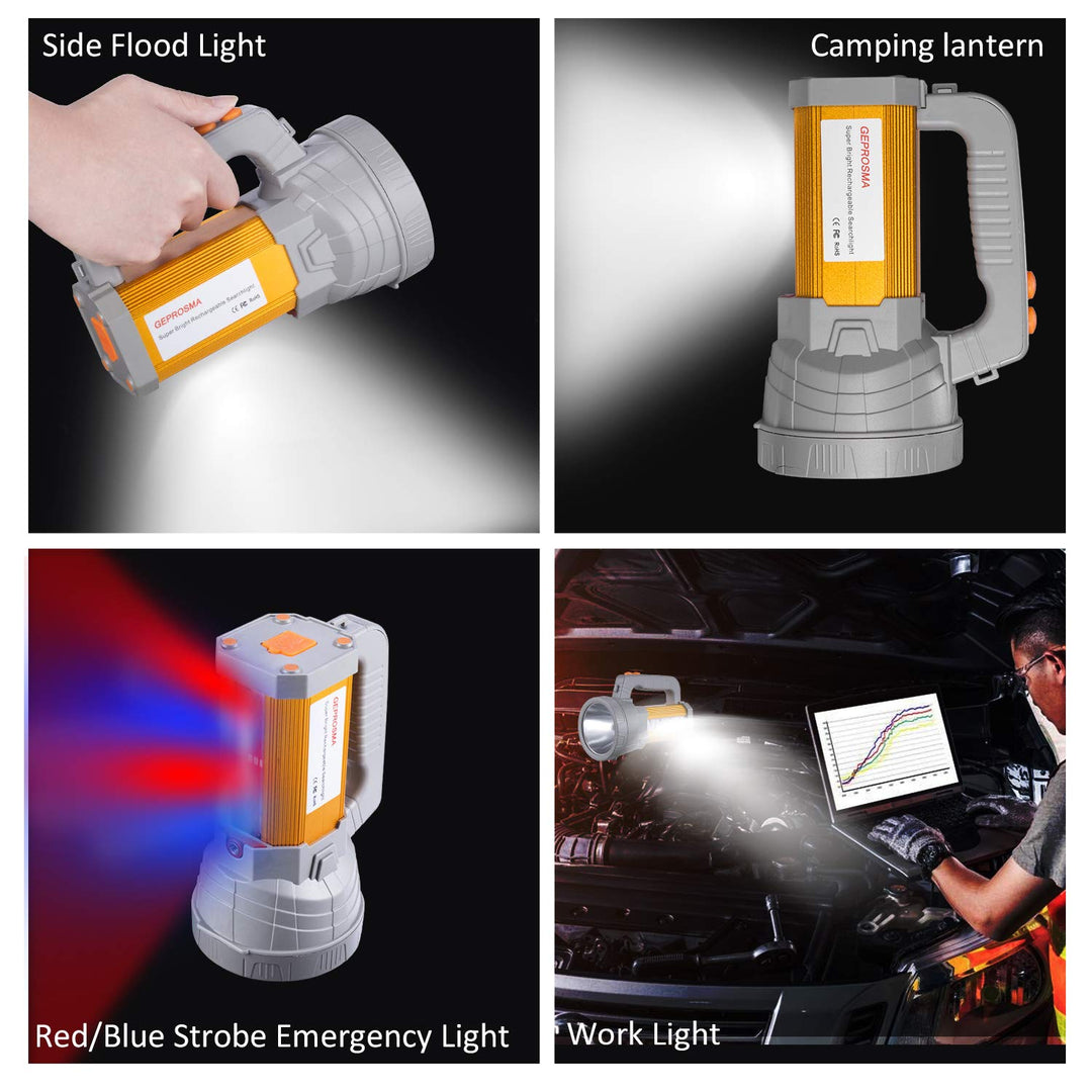 Multi Functions Rechargeable Flashlight High Lumens,Handheld Spotlight LED 6000 Lumens Super Bright, Large Battery 10000 Long Lasting Powerful Searchlight Plus Side Lantern,Home Outdoor
