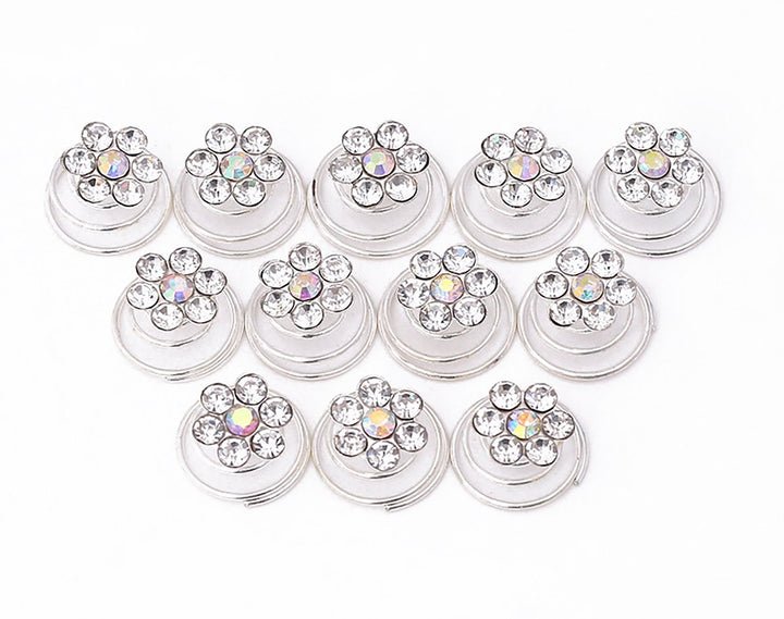 C# : 24Pcs Rhinestones Crystal Spirals Hair Pin Clip Imitation Pearl Spin Pin Swirl Hair Twists Coils Hairpin Bun Stick Pick (C#)