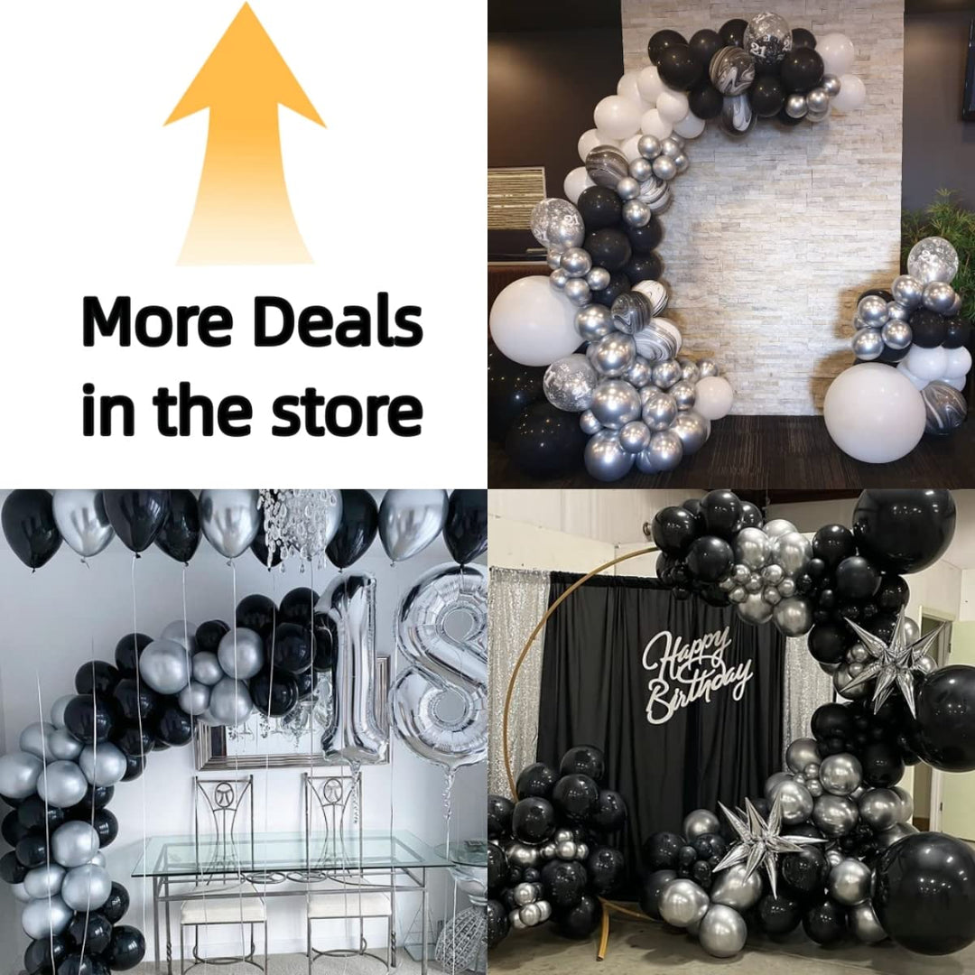 Black Silver Confetti Latex Balloons,60pcs 12 inch Black White Silver Metallic Chrome and Silver Confetti Balloons for Birthday, Baby Shower, Wedding, and Silver Theme Party Decoration