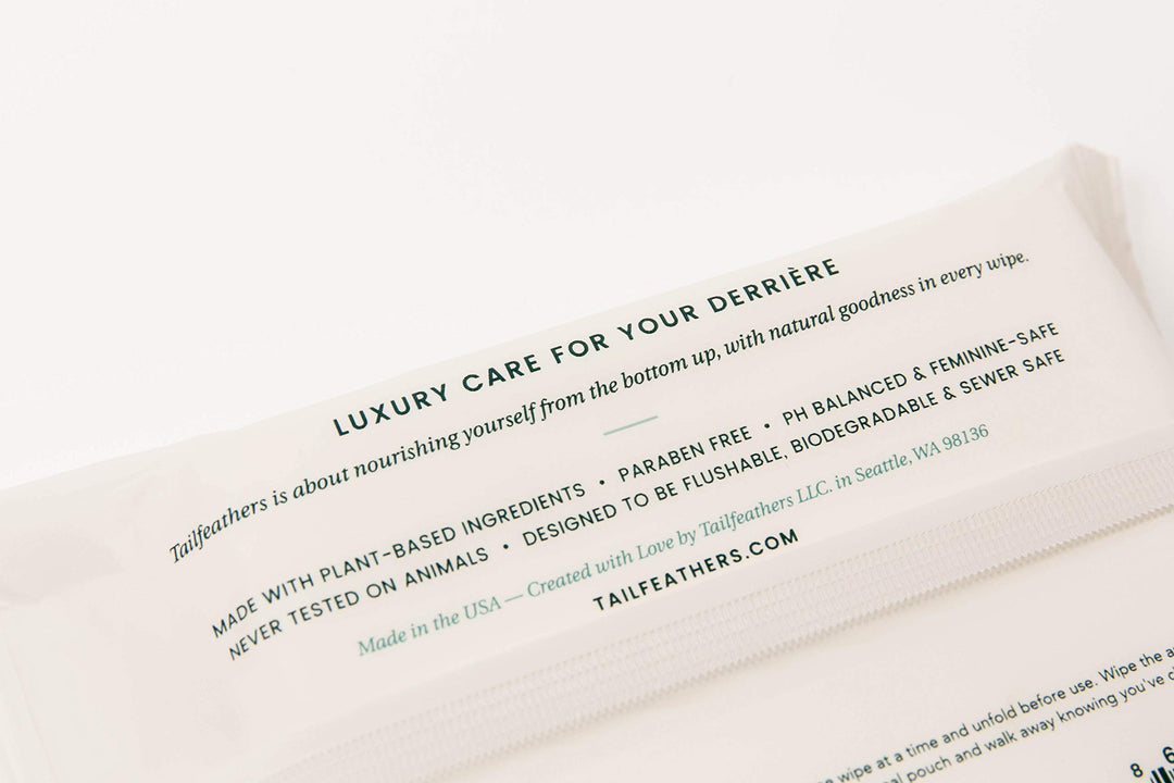 Tailfeathers (Honeysuckle) biodegradable flushable wipe