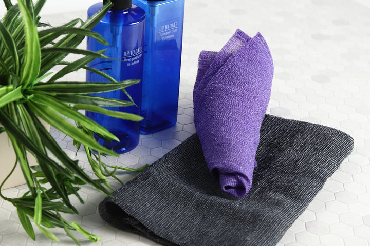 Extra Rough, Exfoliating Washcloth [Made in Japan] Exfoliating Towel Special Texture Makes Fluffy Foam Lather, Back Scrubber, Dead Skin Cell Remover [Loofah for Women and Men] (Purple)