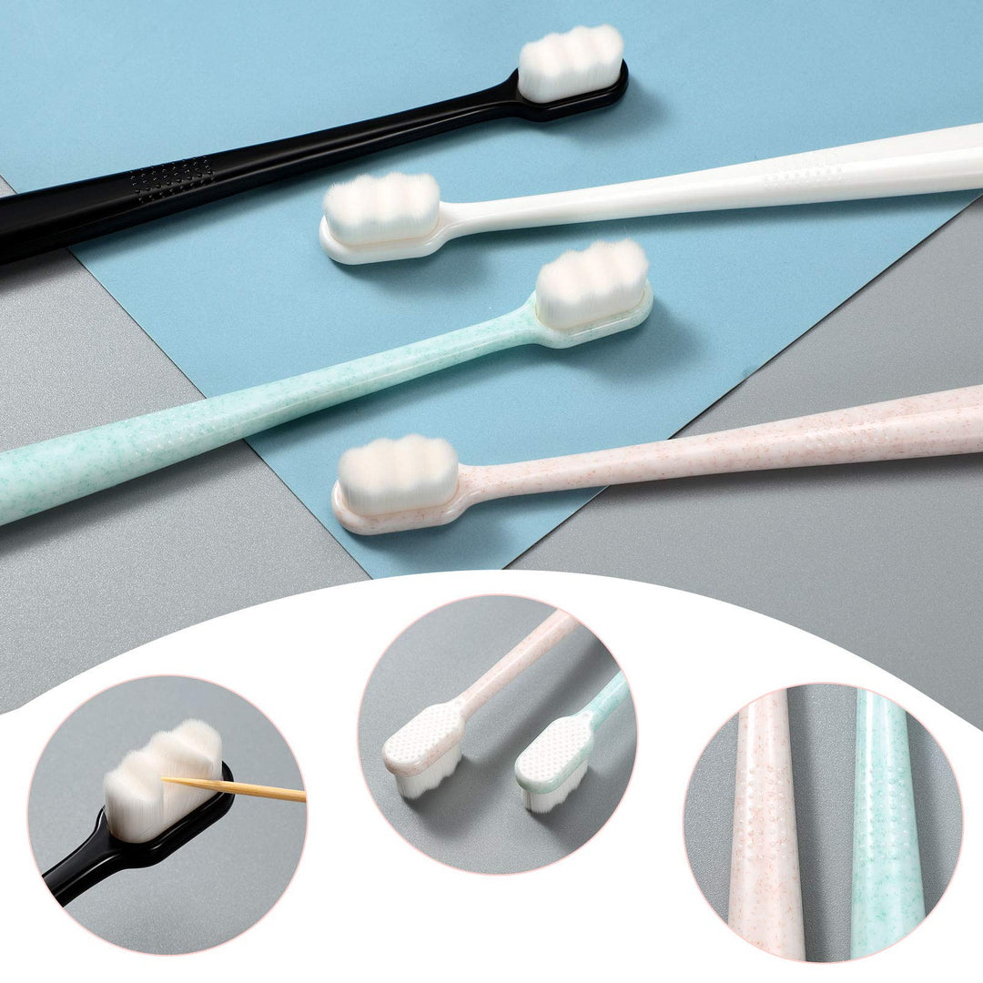 4 Pieces Soft Micro-Nano Manual Toothbrush Extra Soft Bristles Toothbrush with 20,000 Bristles for Fragile Gums Adult Kid Children (Black, White, Green, Beige)