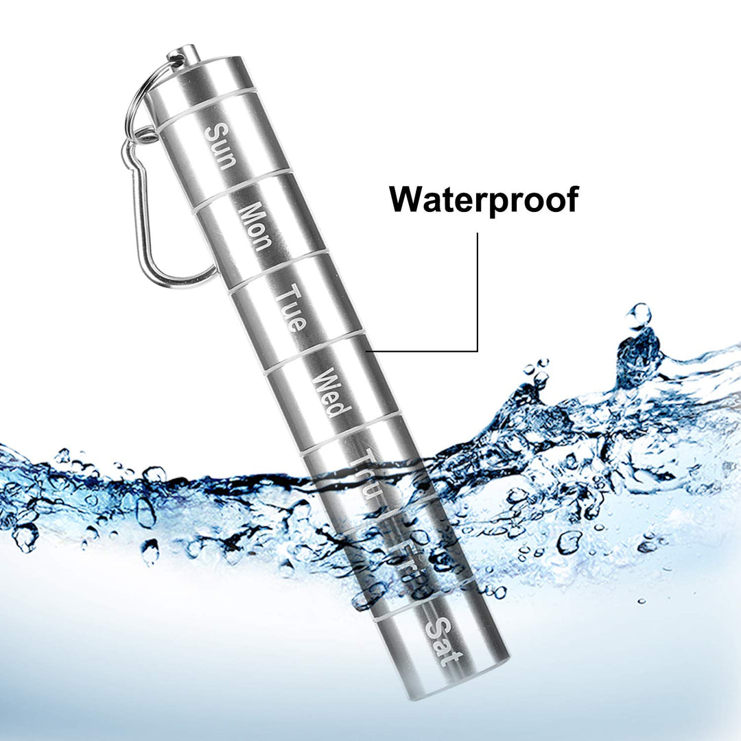 Rely2016 Weekly Pill Fob, Aluminum Alloy Waterproof Pil
