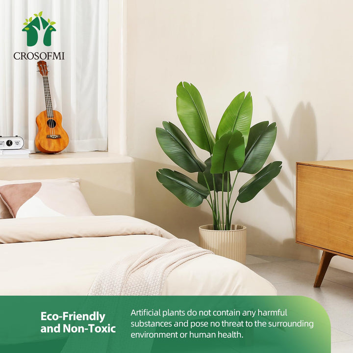 Artificial Bird of Paradise Plant 4 Feet Fake Tropical Palm Tree with 8 Leaves,Perfect Faux Plants in Pot for Indoor Outdoor House Home Office Garden Modern Decoration Housewarming Gift