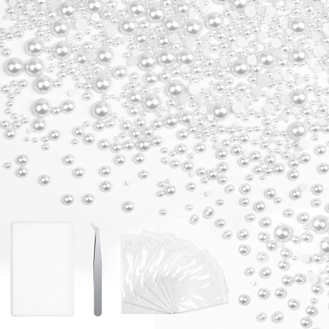 10000pcs 7 Sizes Flat Back Pearl Gems with Tweezers Pink Half Pearls for Crafts Pearl Beads Flatback Pearl for Nails Art DIY Shoes Jewelry Making (2mm/3mm/4mm/5mm/6mm/8mm/10mm)