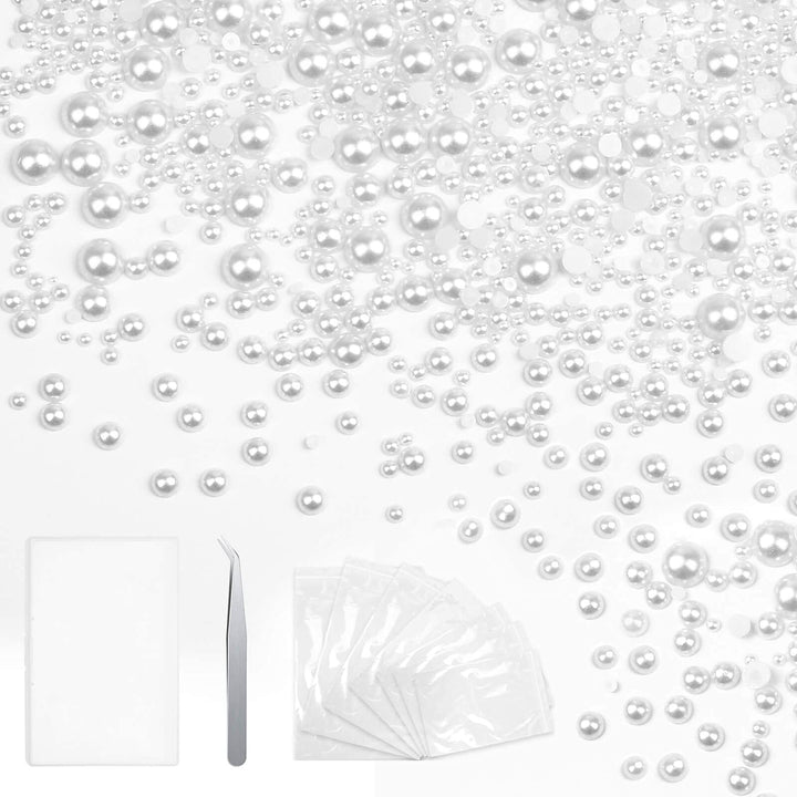 10000pcs 7 Sizes Flat Back Pearl Gems with Tweezers Pink Half Pearls for Crafts Pearl Beads Flatback Pearl for Nails Art DIY Shoes Jewelry Making (2mm/3mm/4mm/5mm/6mm/8mm/10mm)