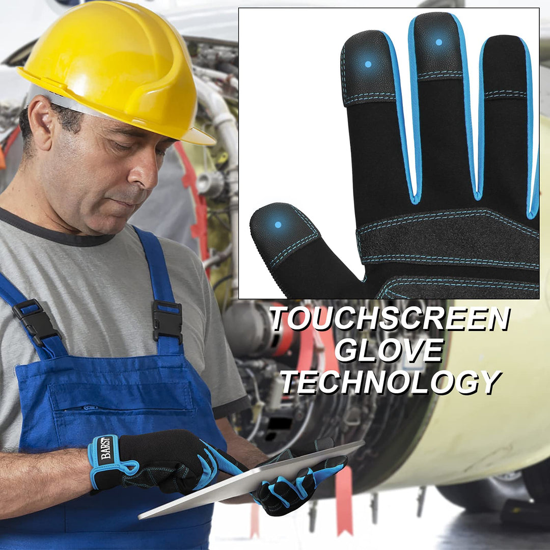 Work Gloves Flexible Touchscreen Mechanic Gloves for Construction Yardwork Warehouse All Purpose Synthetic Leather Working Gloves for Women Men Blue Large