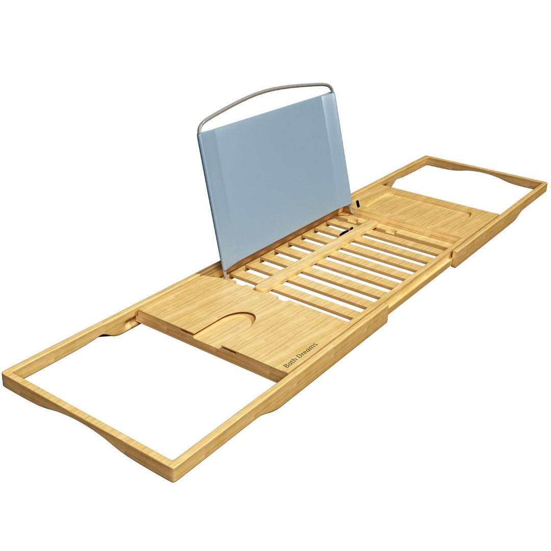 Bamboo Bathtub Tray - Wood Bath Caddy with Book, Phone, or Tablet Rest, Cup Holder, and Extended Sides for Bath Accessories (Natural)