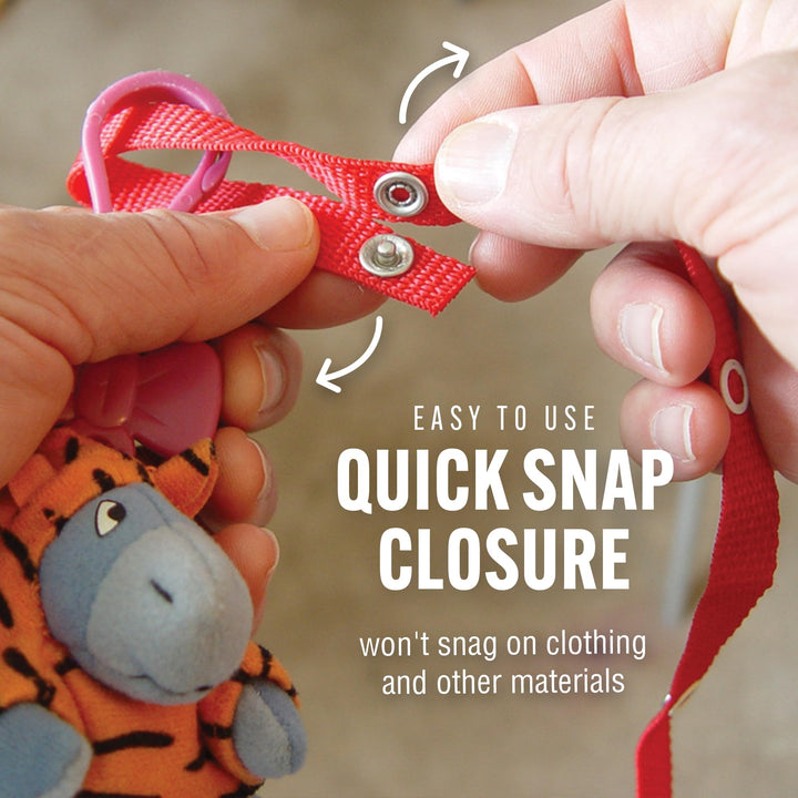 Baby Buddy Secure-a-Toy, Adjustable Pacifier and Teether Strap for Stroller, Highchair, and Car Seat, Red Black, 2 Pack