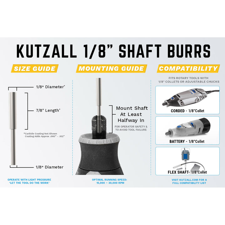 Extreme Cylinder Burr, 1/8 Shaft, Very Coarse - Woodworking Attachment for Dremel, Foredom, DeWalt, Milwaukee. Abrasive Tungsten Carbide, 1/4 (6.3mm) Dia. X 1/2 (12.7mm) Length, CX-14-EC
