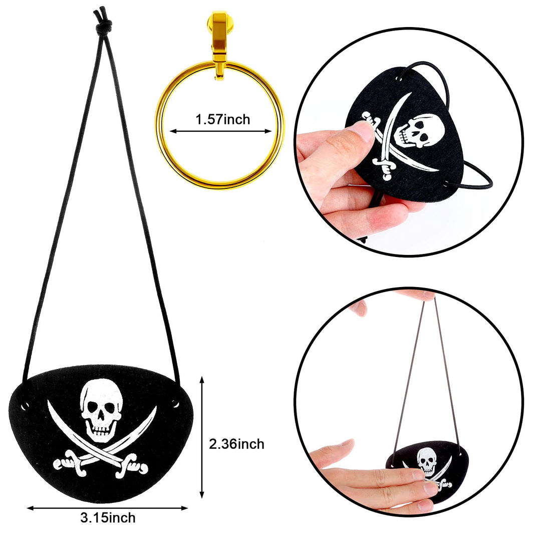 Pirate Hat with Dreadlocks Braids and Costume Accessories Set, Halloween Masquerade Accessory Set of 5