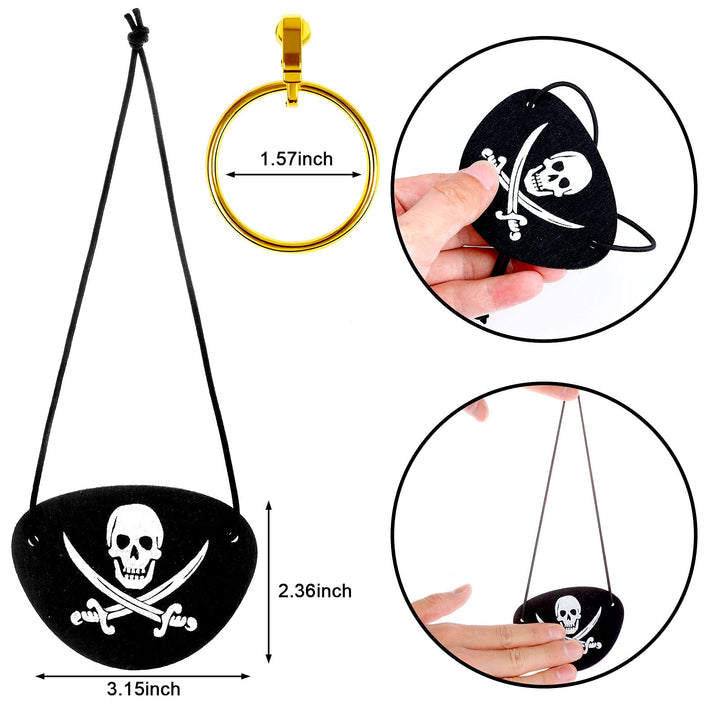 Pirate Hat with Dreadlocks Braids and Costume Accessories Set, Halloween Masquerade Accessory Set of 5