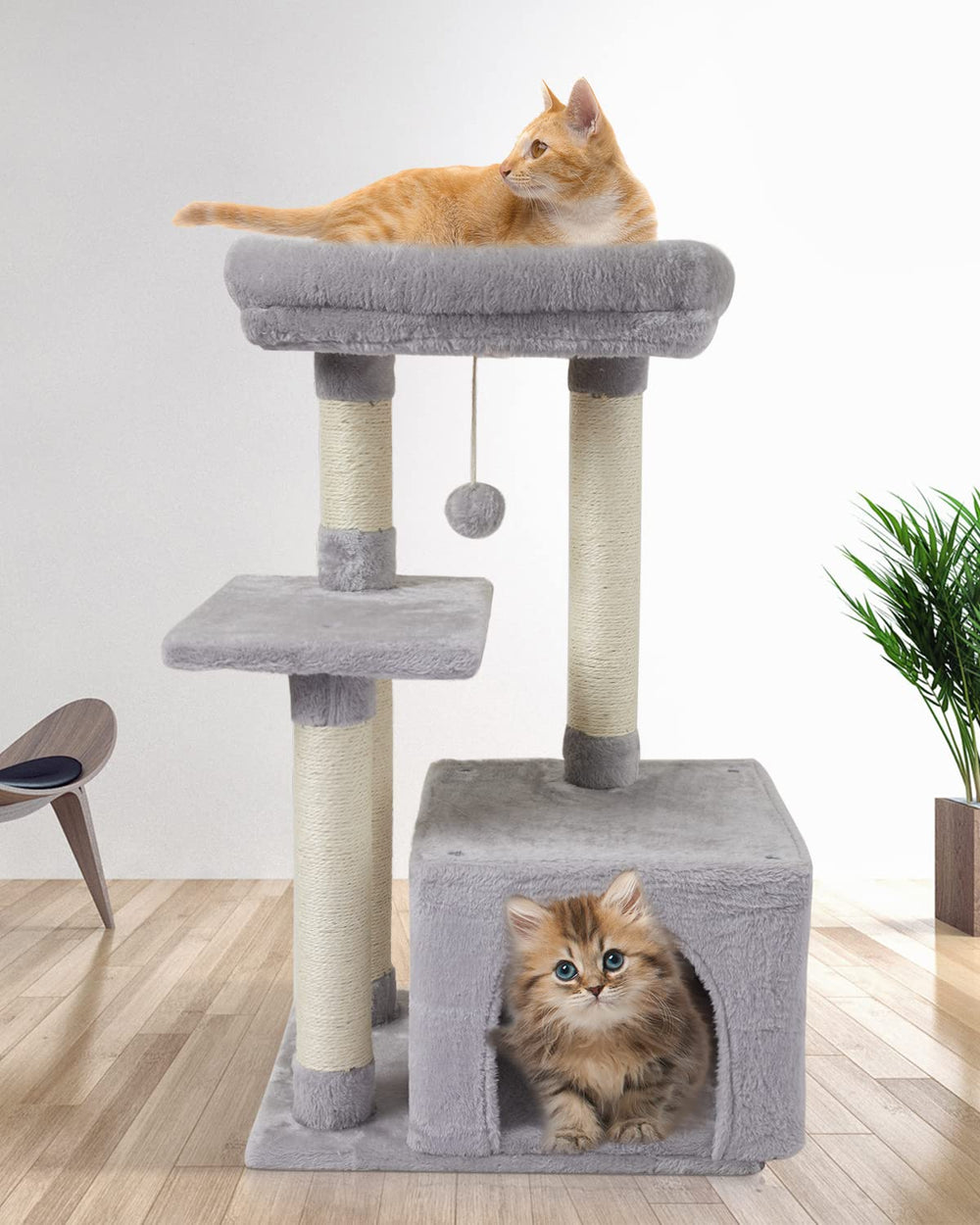 Cute Cat Tree Kitten Cat Tower for Indoor Cat Condo Sisal Scratching Posts with Jump Platform Cat Furniture Activity Center Play House Grey