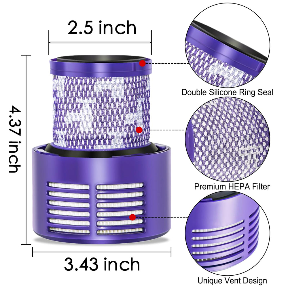 Replacement V10 Filters for Dyson V10 Cyclone Series, V10 Absolute, V10 Animal, V10 Total Clean, SV12, Replace Part No. 969082-01, 3 Pack Filters and 1 Clean Brush