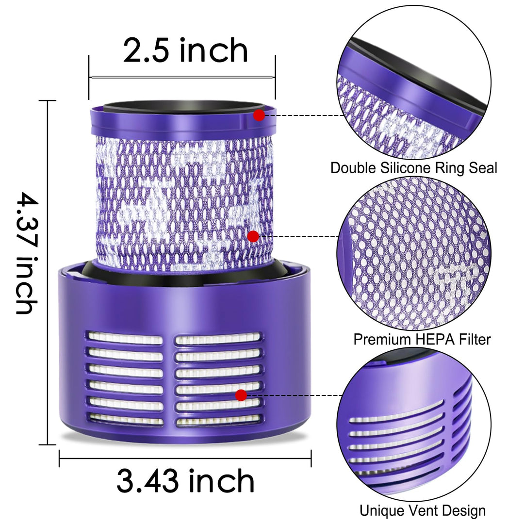 Replacement V10 Filters for Dyson V10 Cyclone Series, V10 Absolute, V10 Animal, V10 Total Clean, SV12, Replace Part No. 969082-01, 3 Pack Filters and 1 Clean Brush