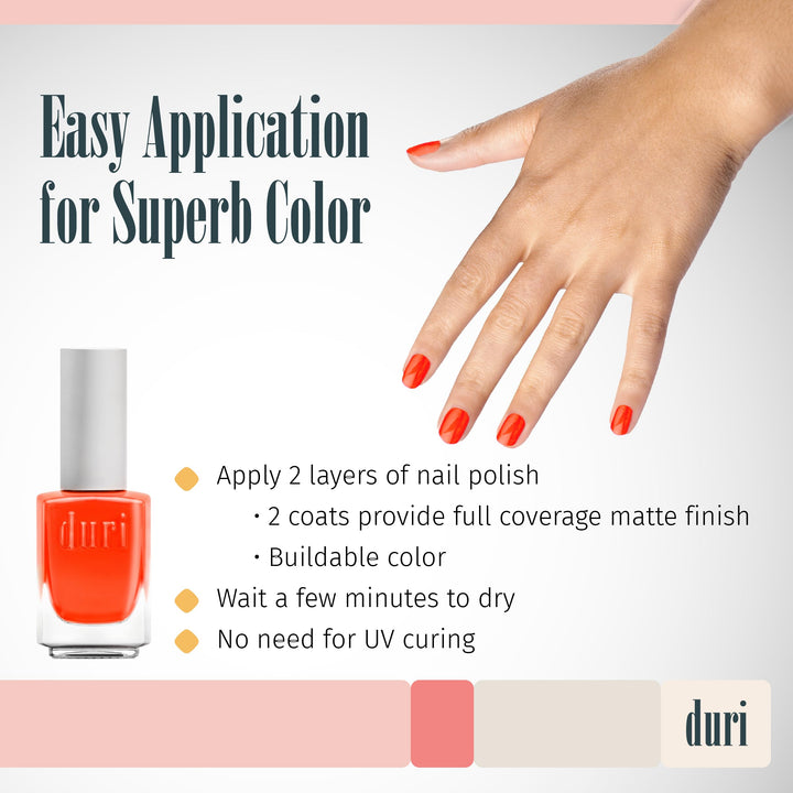 duri Nail Polish, 153N, Bedeviled, Hot Neon Orange Shade, Matte Finish, .5 fl.oz.