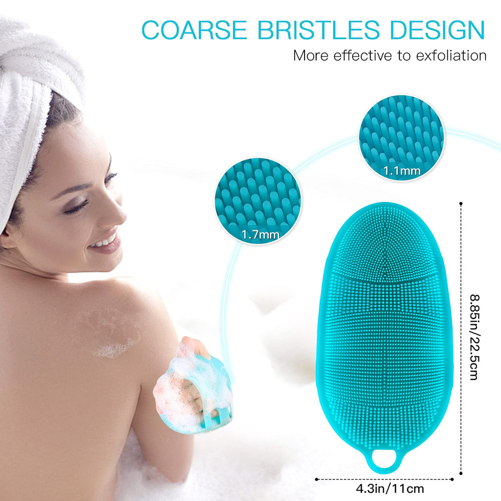 Food-Grade Silicone Body Scrubber Shower Cleansing Brush Bath Exfoliating Skin Massage Tool, for Sensitive and All Kinds of Skin (Blue+Pink)