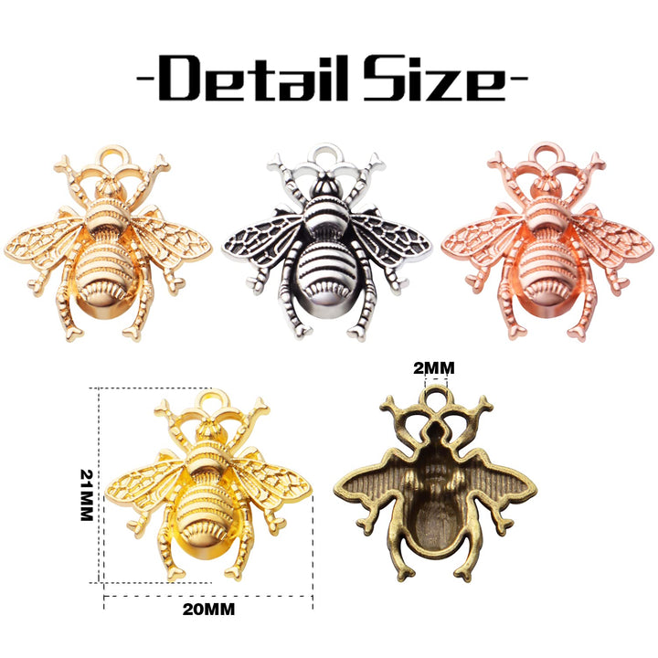 50pcs Alloy Bee Charms Honeybee Charm Pendants Insect Pendant for DIY Jewelry Craft Making Accessory,21mm×20mm,5 Colors