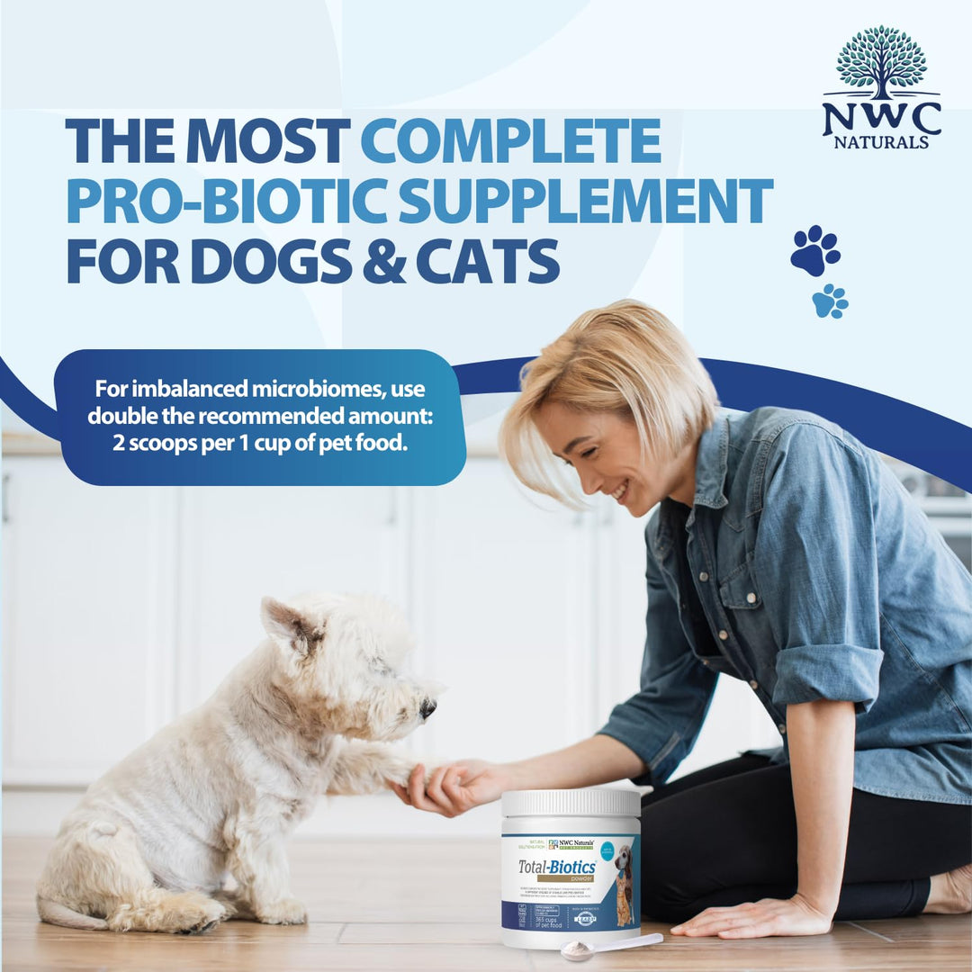Total-Biotics, Cat &amp; Dog Probiotics for Digestive Health with Prebiotic, Unflavored Probiotic for Dogs &amp; Cats, Supplement for Gut, Skin, Coat, Upset Stomach Relief, 365 Servings, 8 Ounces
