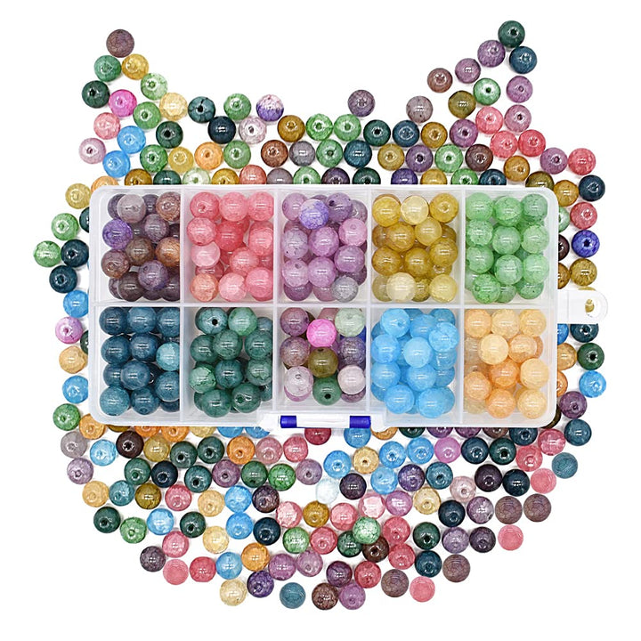 8mm Crackle Beads 9 Color 200 Pcs Round Imitation Jade Crackle Glass Beads for Summer Beading Bracelet Bracelet Necklace Earrings Jewelry Making