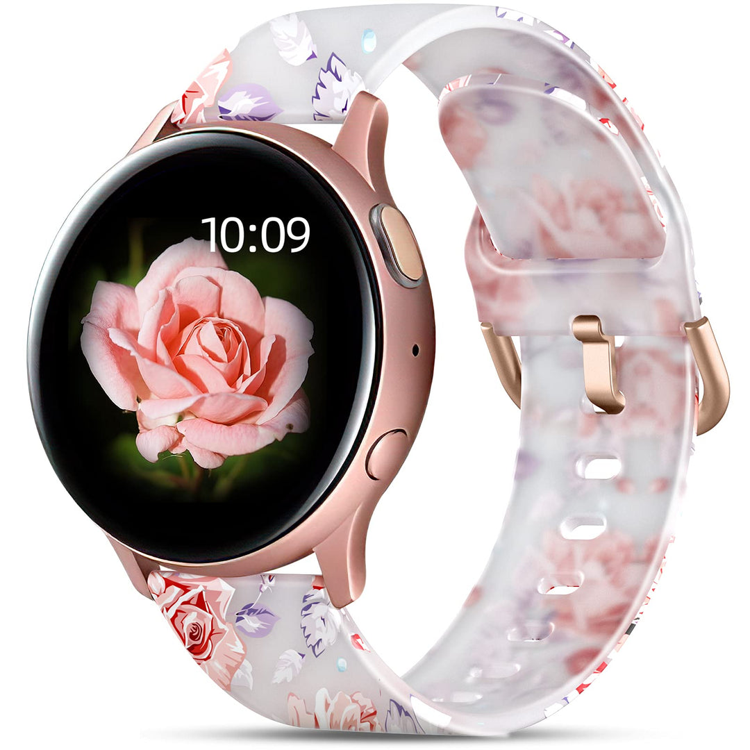 Compatible with Samsung Galaxy Watch 7 6 5 4 Band/Samsung Watch 7 6 5 4 Bands/Galaxy Watch 7 6 5 4 Band 40mm 44mm, 20mm Silicone Bands for Galaxy Watch 5/Active 2 Bands Women Men Pink Flower