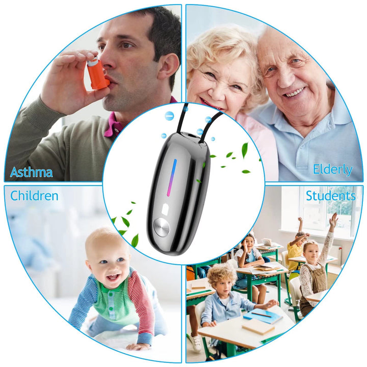 A10 S Personal Air Purifier Necklace, Rechargeable Portable mini Air Purifier for travel, office Airplane and Home, outdoor Air Ionizer Purifier(Button Switch)