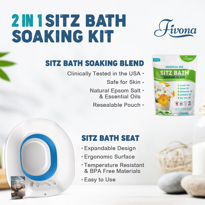 Fivona 2-in-1 Sitz Bath Soak Kit Over The Toilet Seat w
