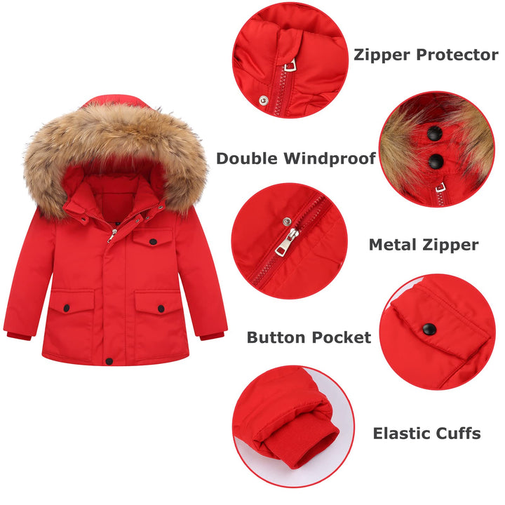 2-piece Baby Ski-suits Winter Snowsuit with Removable Fleece Hood Nylon Outfit Down Suit for 4-5 Years