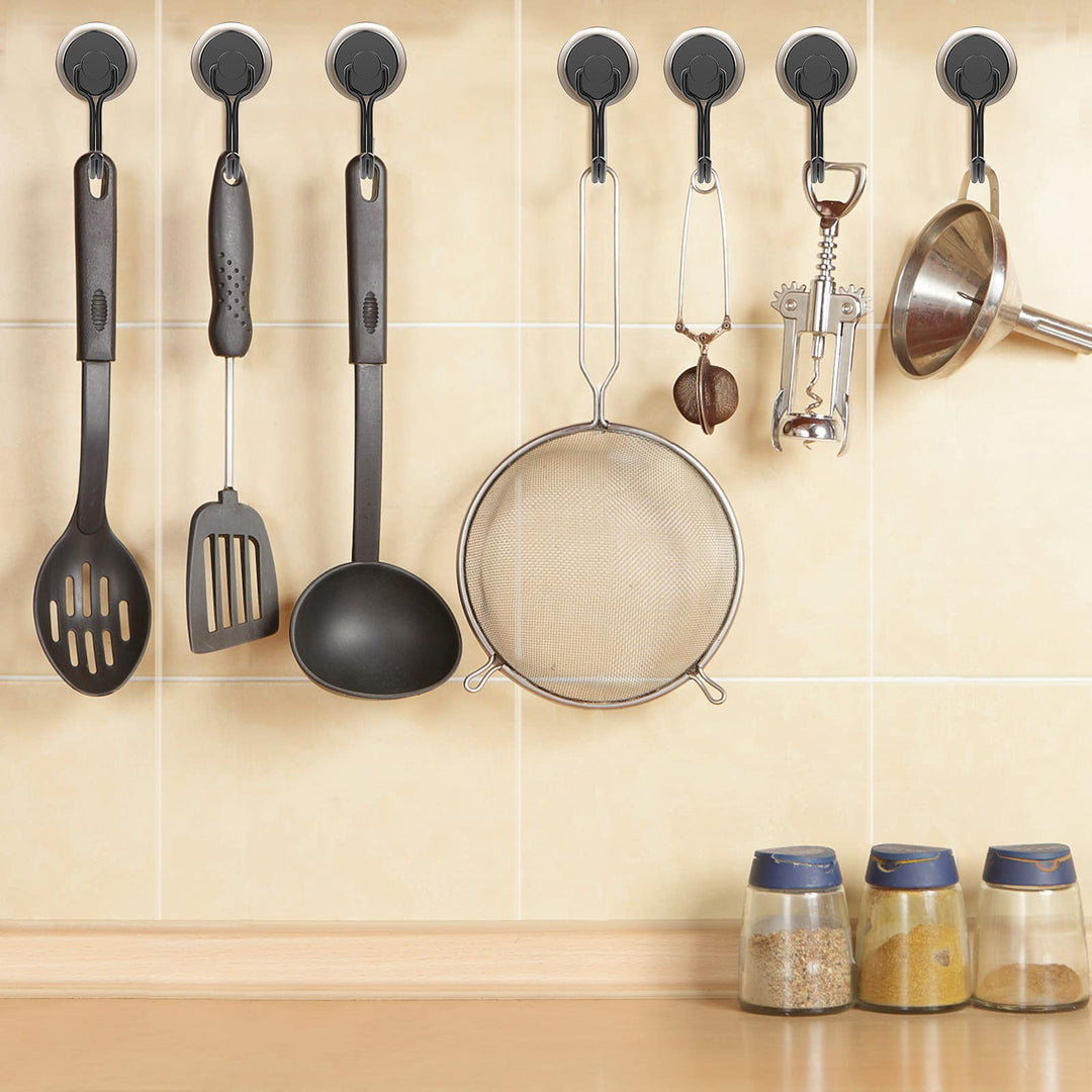 8 Pack Magnetic Hooks Heavy Duty for Hanging, Strong Neodymium Magnet Hook with Scratch-Resistant Base, Swivel Hanger Utility Hooks for Refrigerator, Cruise Cabins, Wall, Grill, Key, Kitchen, Black